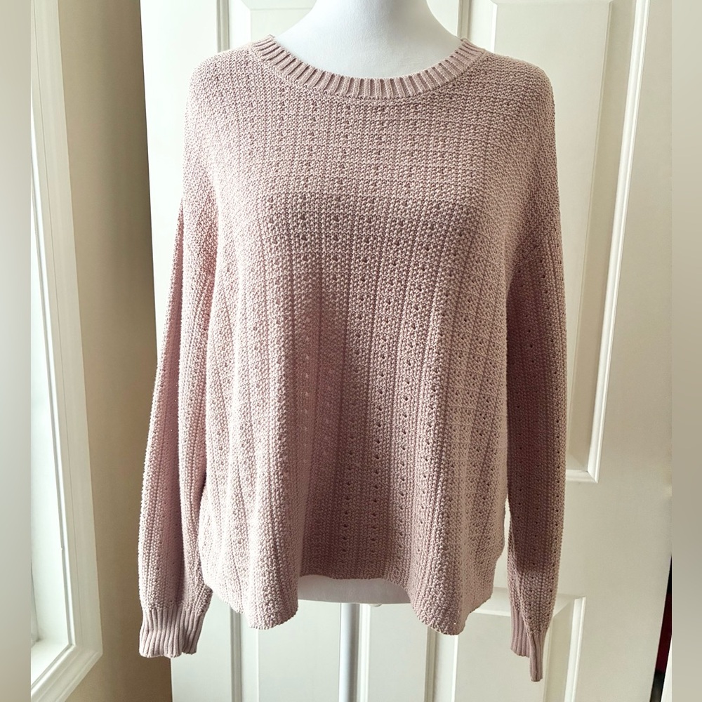 Saltwater LUXE Crewneck Knit Cotton Sweater Long Sleeve Blush Mauve Pink Size S